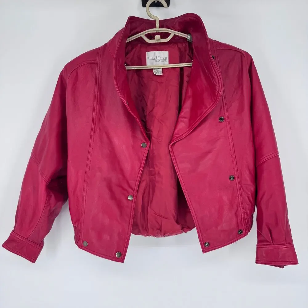 Vintage Nordstrom‎ Town Square Women’s Genuine Leather Jacket Red Petite 80s 90s